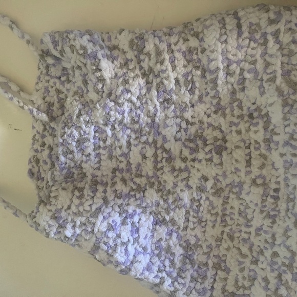 Handmade chenille boho hobo slouch satchel shoulder tote bag purple and white - Picture 7 of 9